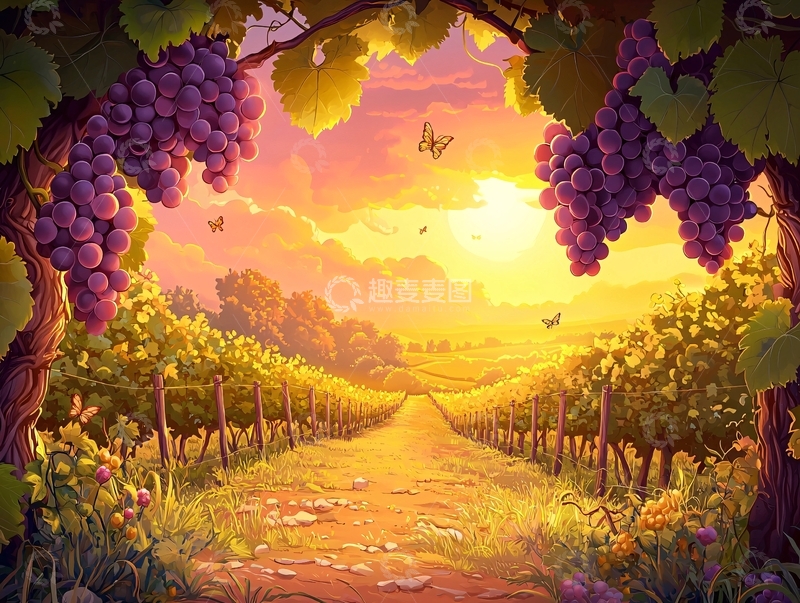 高清大图下载【趣麦麦图】葡萄园日落