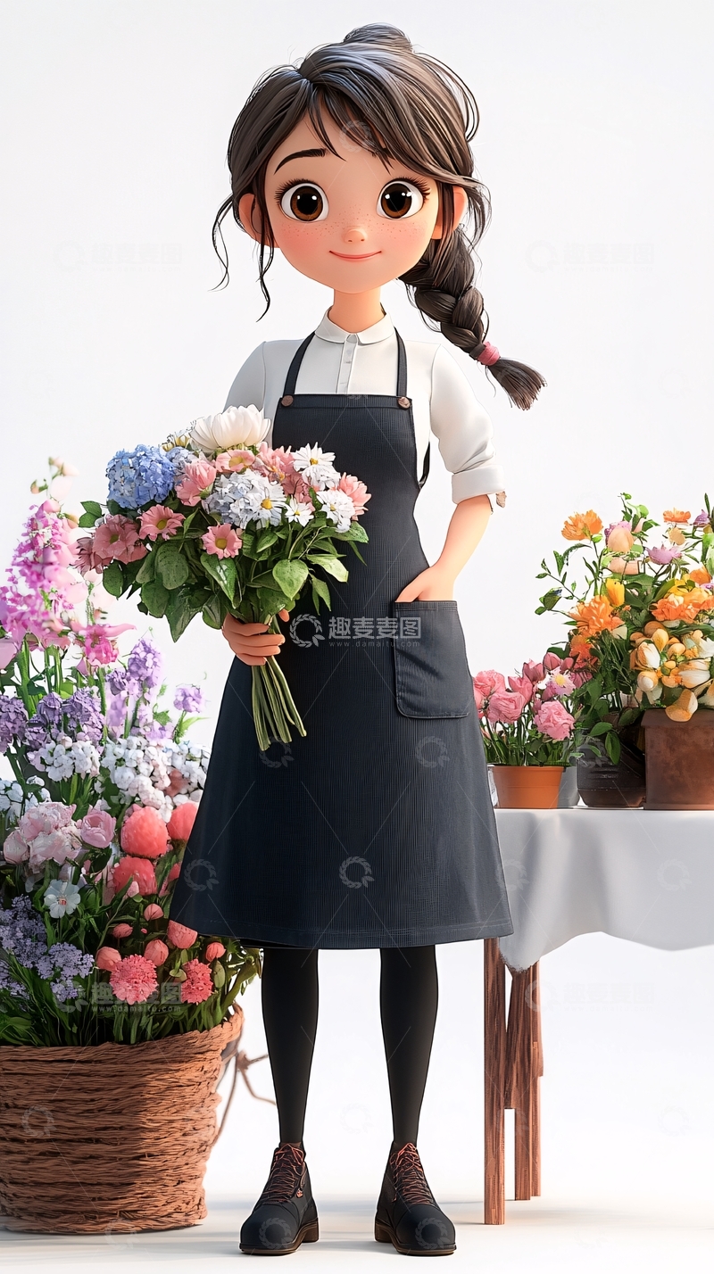 高清大图下载【趣麦麦图】卡通花店女孩