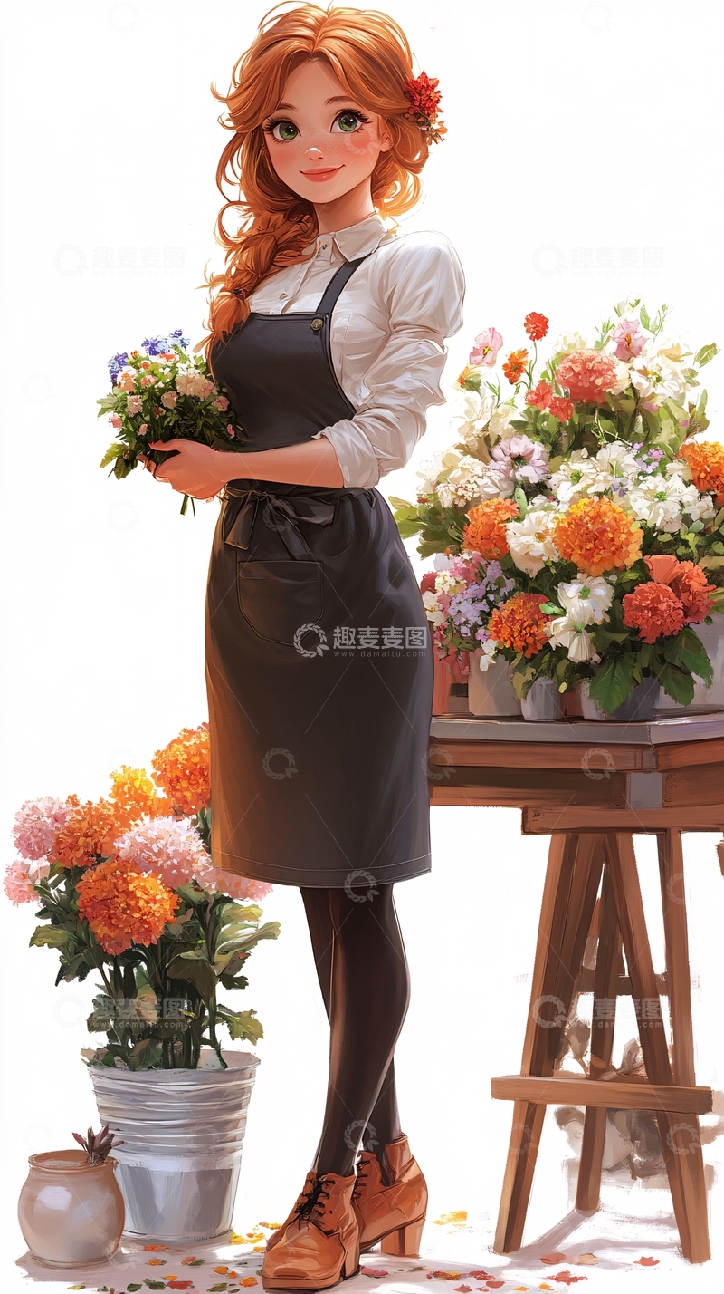 高清大图下载【趣麦麦图】红发女孩花店老板