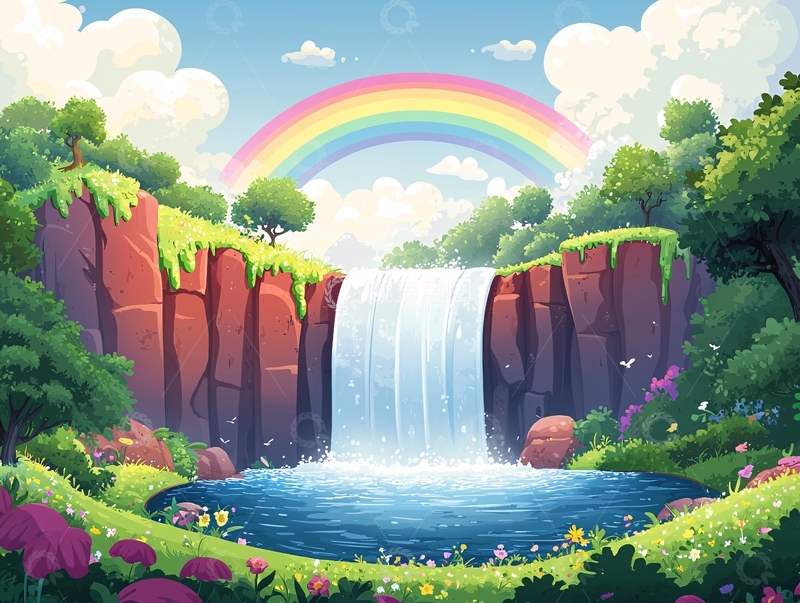 高清大图下载【趣麦麦图】彩虹瀑布风景画