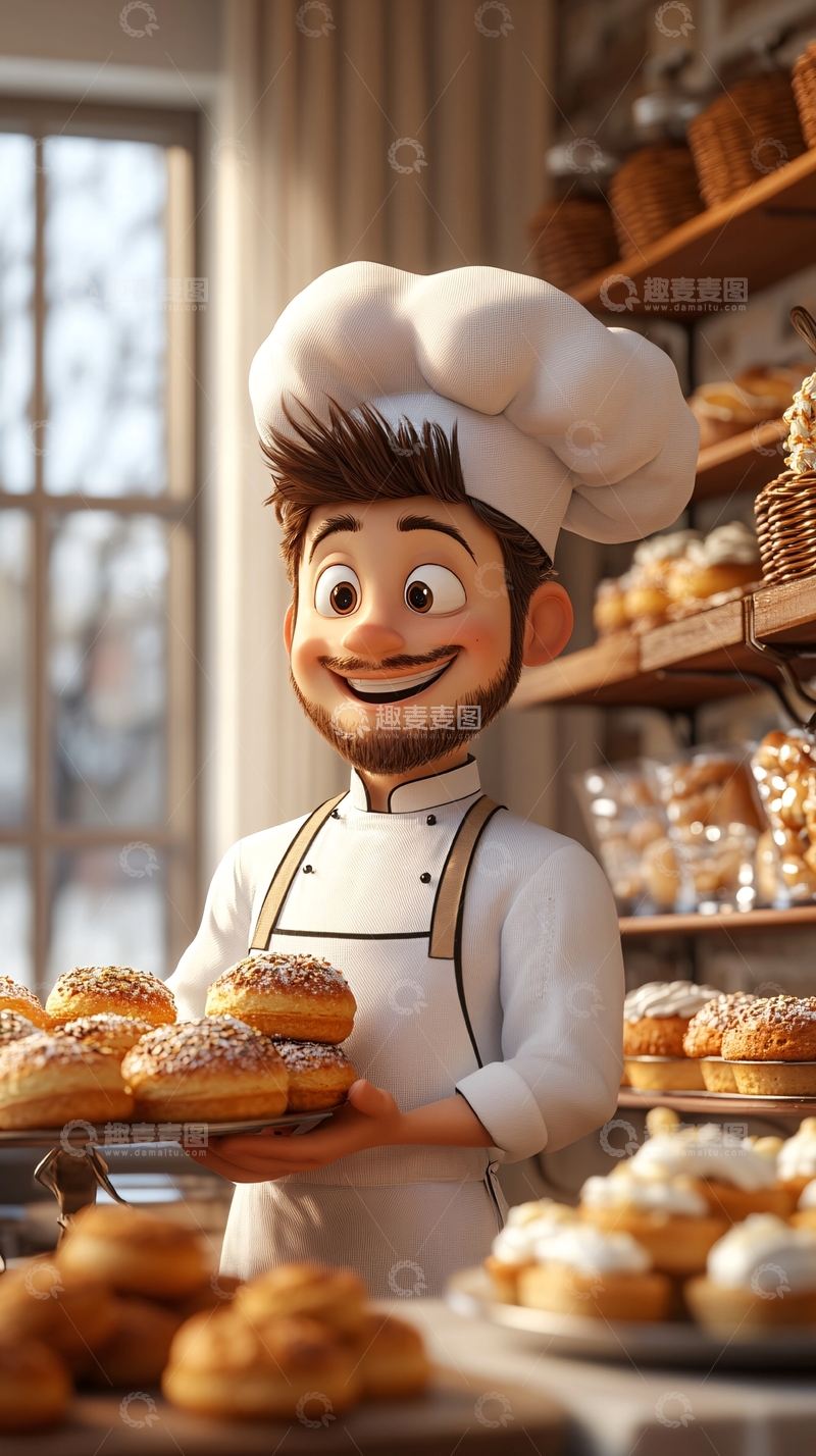 高清大图下载【趣麦麦图】卡通烘焙师