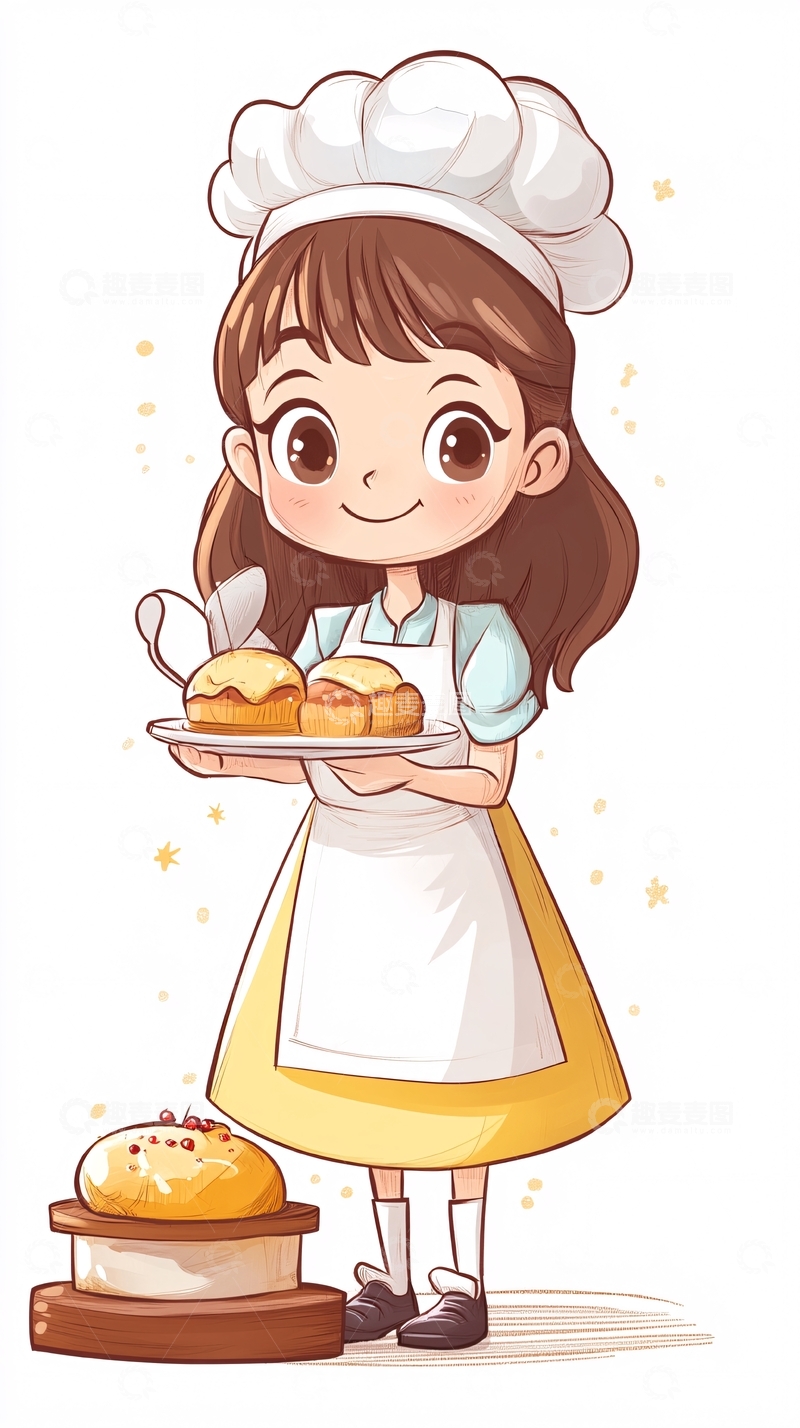 高清大图下载【趣麦麦图】可爱卡通烘焙师女孩