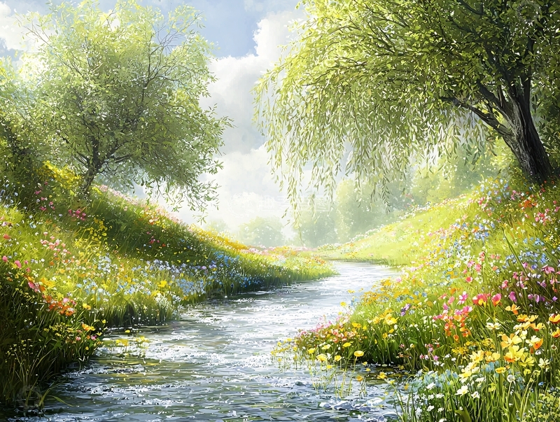 高清大图下载【趣麦麦图】春光明媚的溪流