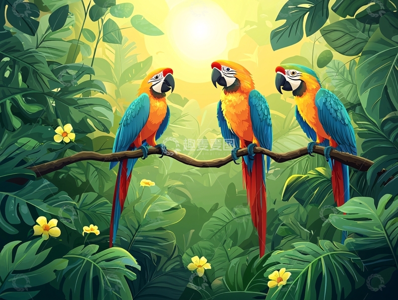 高清大图下载【趣麦麦图】热带雨林里的鹦鹉