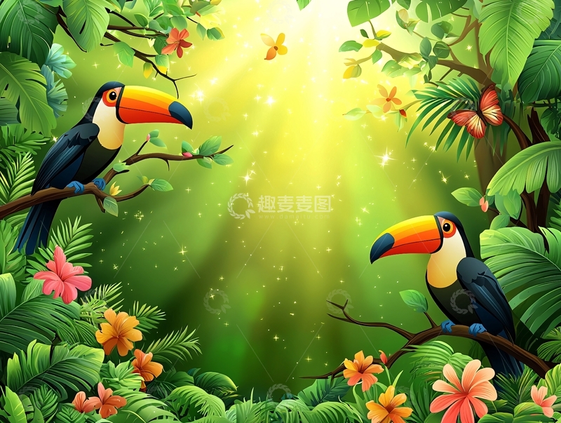 高清大图下载【趣麦麦图】热带雨林里的巨嘴鸟