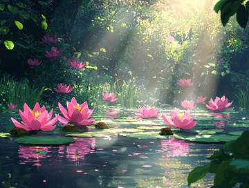 梦幻森林粉色睡莲