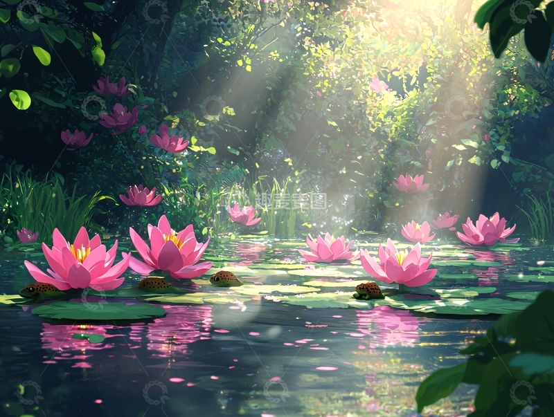高清大图下载【趣麦麦图】梦幻森林粉色睡莲
