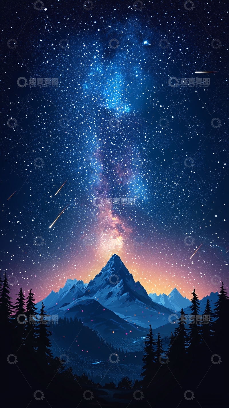 高清大图下载【趣麦麦图】星空下的山峰美景