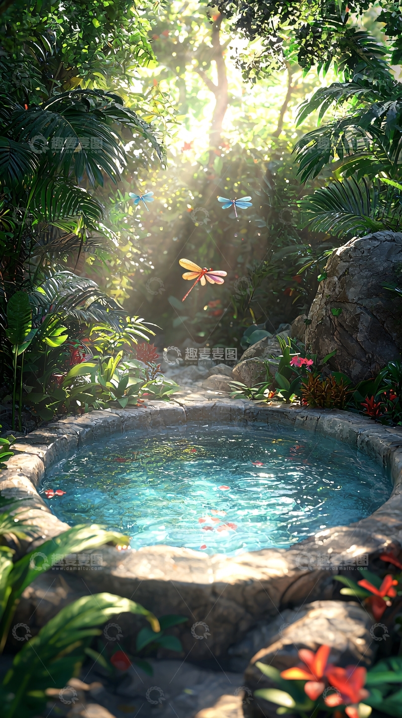 高清大图下载【趣麦麦图】热带雨林中的宁静水池