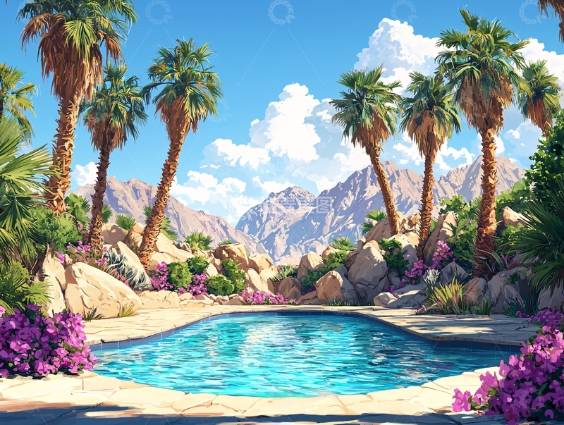 高清大图下载【趣麦麦图】棕榈树下的泳池