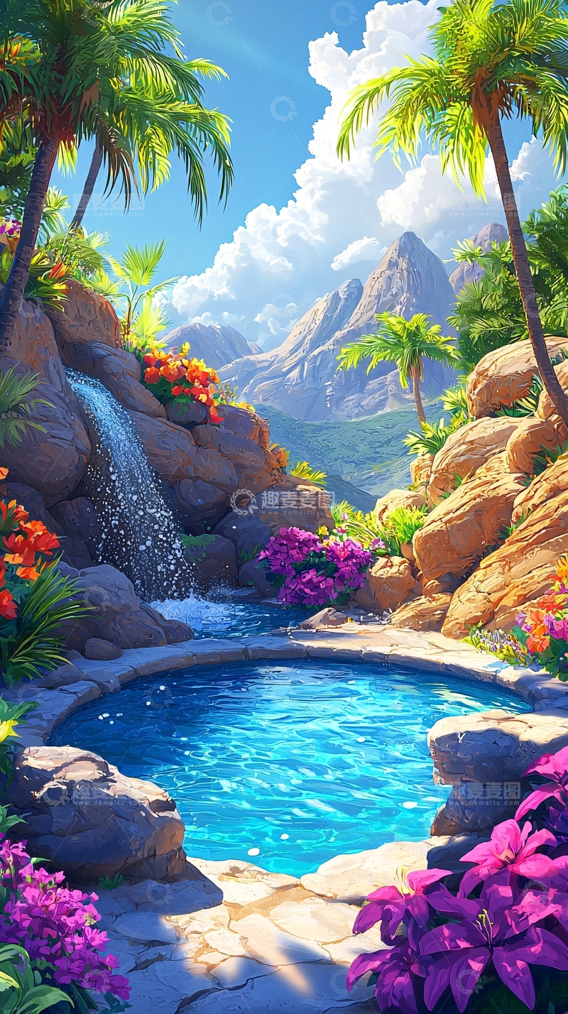 高清大图下载【趣麦麦图】热带瀑布池塘