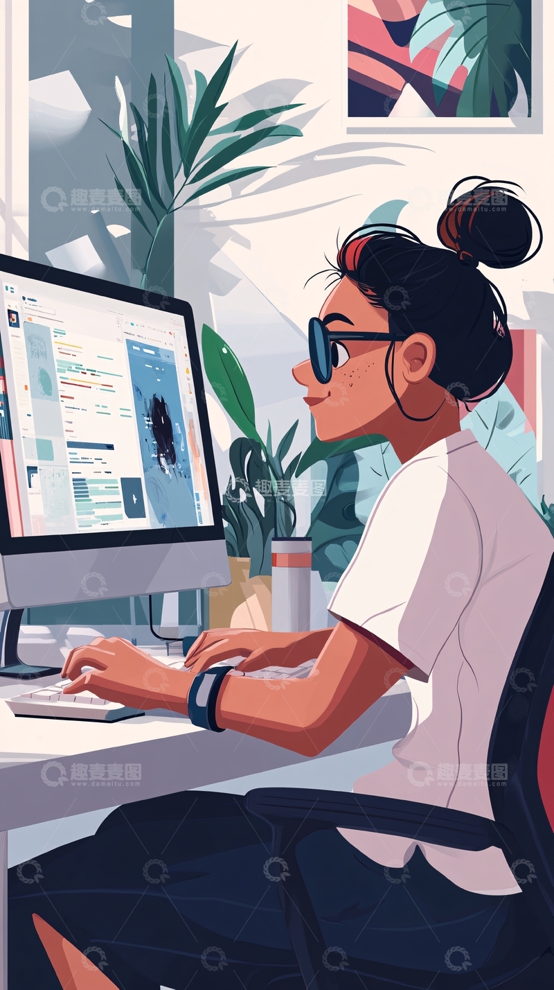 高清大图下载【趣麦麦图】时尚女生电脑办公