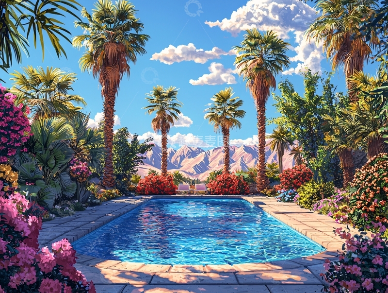 高清大图下载【趣麦麦图】阳光棕榈树泳池风景