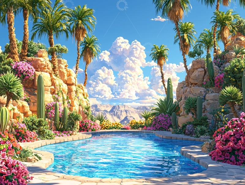 高清大图下载【趣麦麦图】沙漠泳池风景