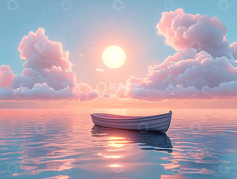 高清大图下载【趣麦麦图】平静水面上的小船