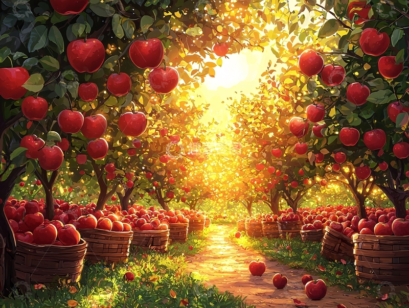 高清大图下载【趣麦麦图】苹果树下的阳光小路