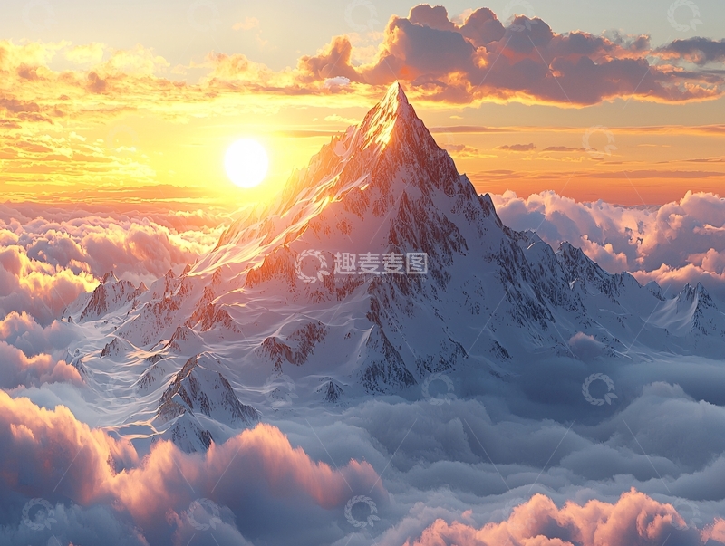 高清大图下载【趣麦麦图】雪山日出云海景色