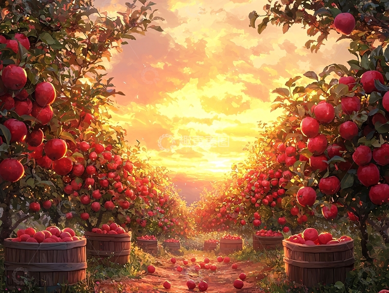 高清大图下载【趣麦麦图】苹果园日落