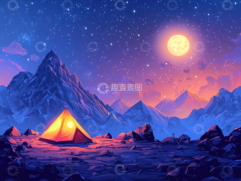 高清大图下载【趣麦麦图】星空下雪山营地
