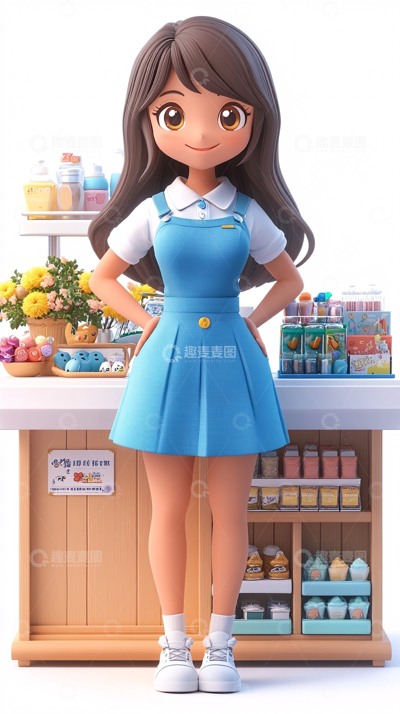 高清大图下载【趣麦麦图】甜美卡通女孩售货员
