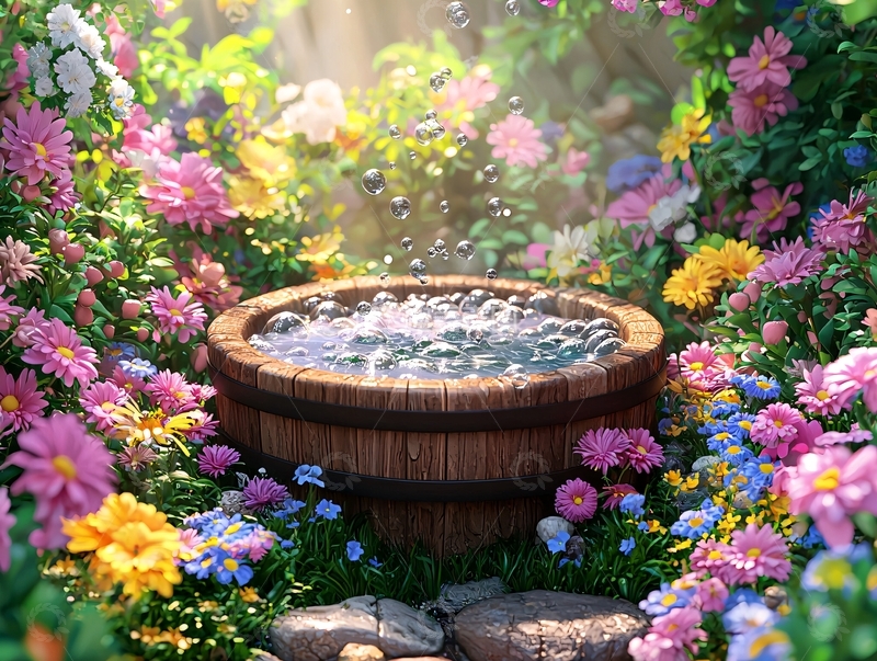 高清大图下载【趣麦麦图】春意盎然的木桶花丛