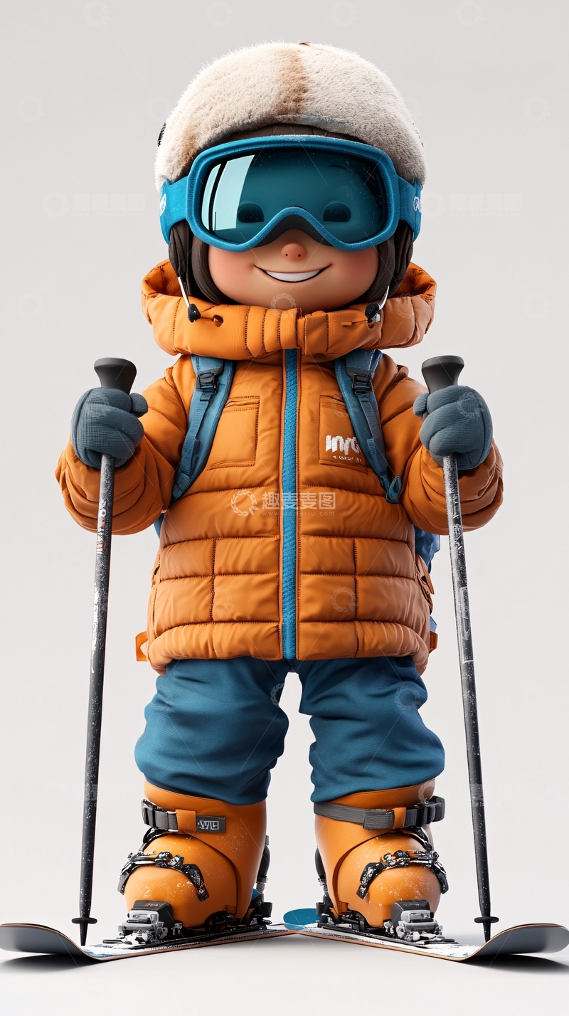 高清大图下载【趣麦麦图】可爱卡通滑雪小男孩