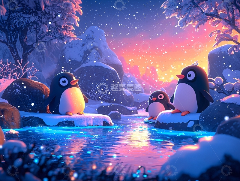 高清大图下载【趣麦麦图】企鹅在雪地