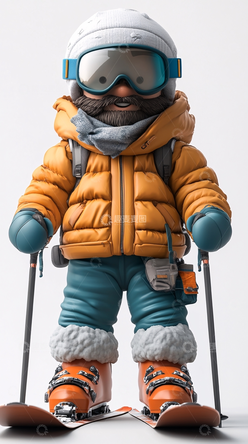 高清大图下载【趣麦麦图】穿着橙色羽绒服的滑雪者