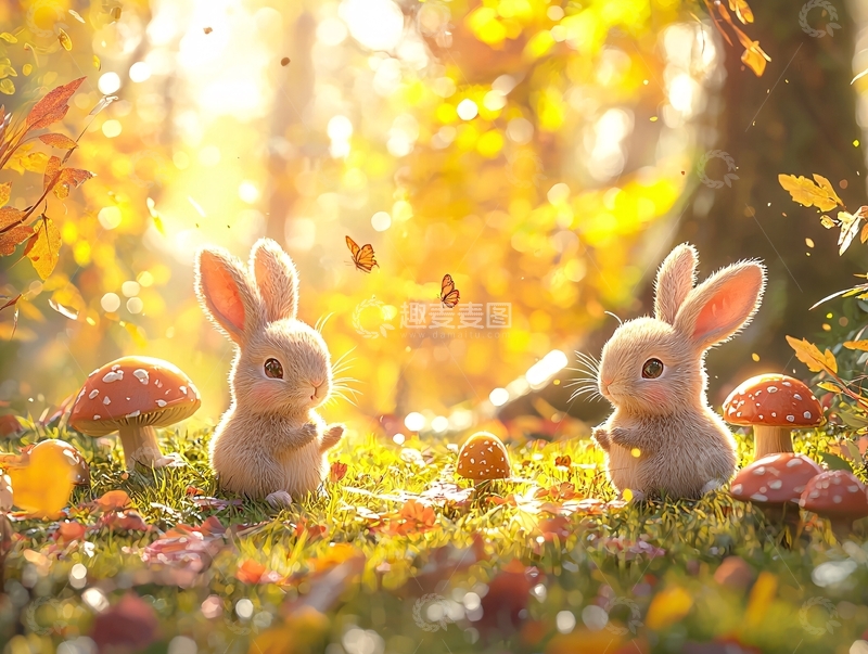高清大图下载【趣麦麦图】秋日阳光下的兔子