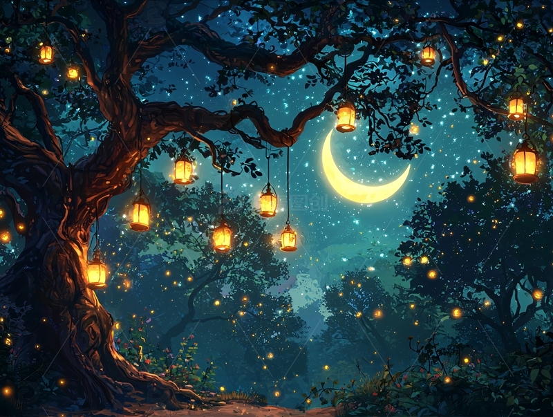 高清大图下载【趣麦麦图】梦幻森林夜景
