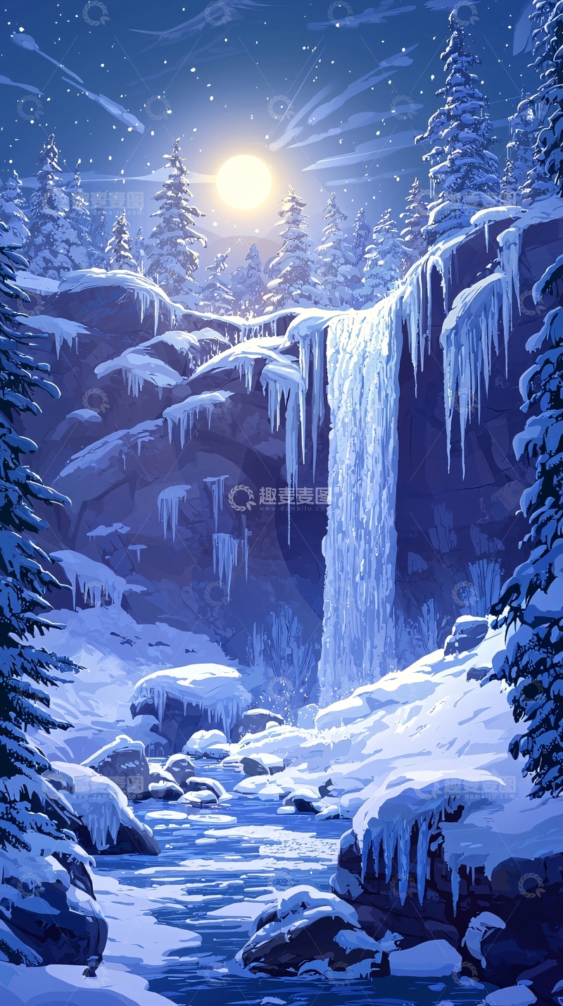 高清大图下载【趣麦麦图】冬日瀑布