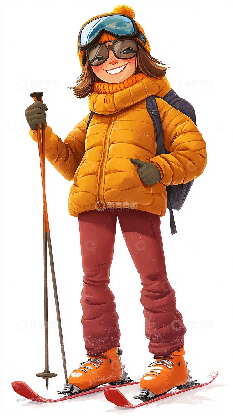 高清大图下载【趣麦麦图】滑雪女孩卡通