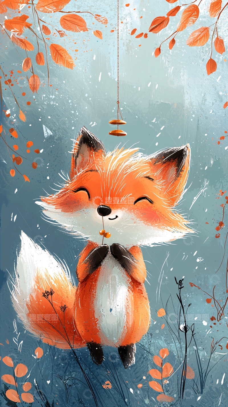 高清大图下载【趣麦麦图】小狐狸秋天树叶高清图