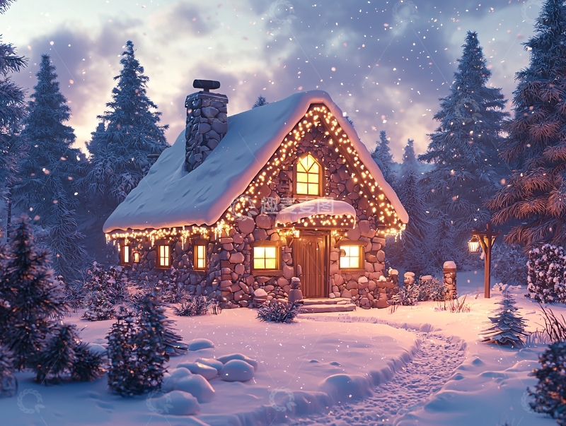 高清大图下载【趣麦麦图】雪中童话小屋