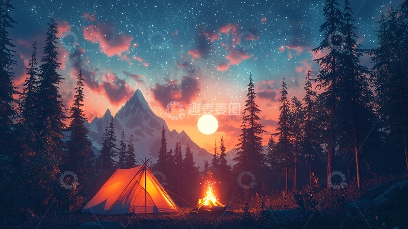 高清大图下载【趣麦麦图】星空下的露营