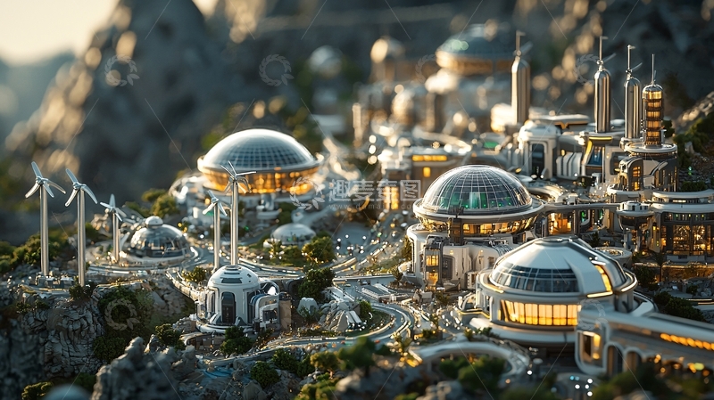 高清大图下载【趣麦麦图】山顶未来都市全景图