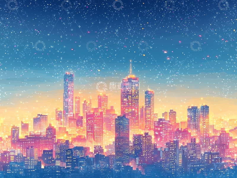 高清大图下载【趣麦麦图】梦幻星空城市夜景