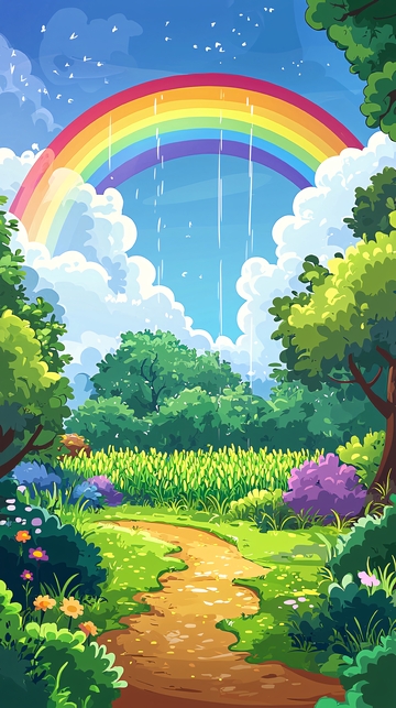 彩虹雨后森林小路