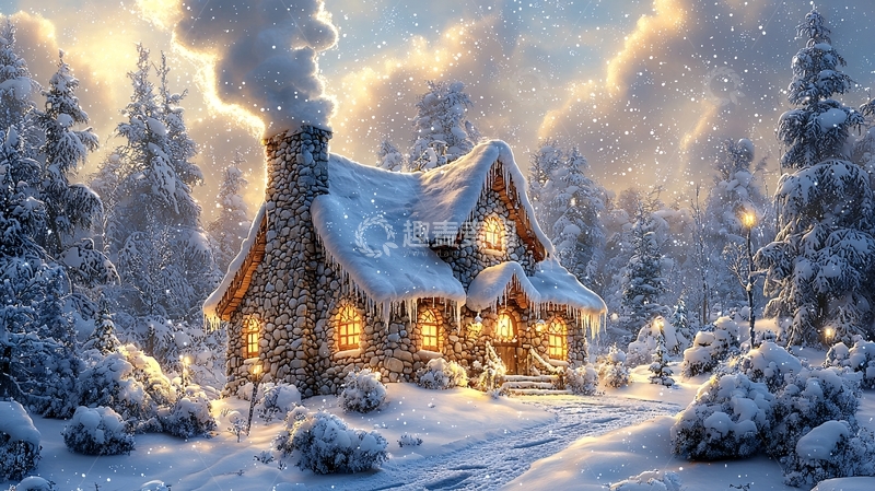 高清大图下载【趣麦麦图】雪夜小屋