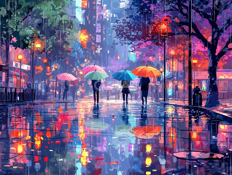 高清大图下载【趣麦麦图】雨夜街景