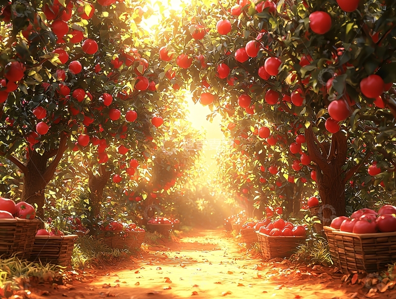 高清大图下载【趣麦麦图】阳光下的苹果树林