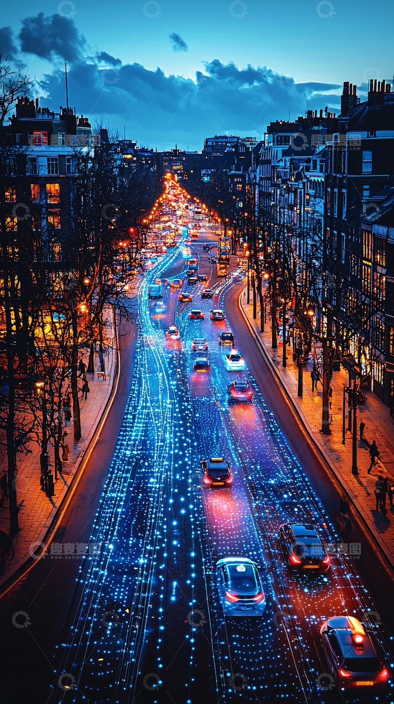 高清大图下载【趣麦麦图】夜晚城市街道车辆