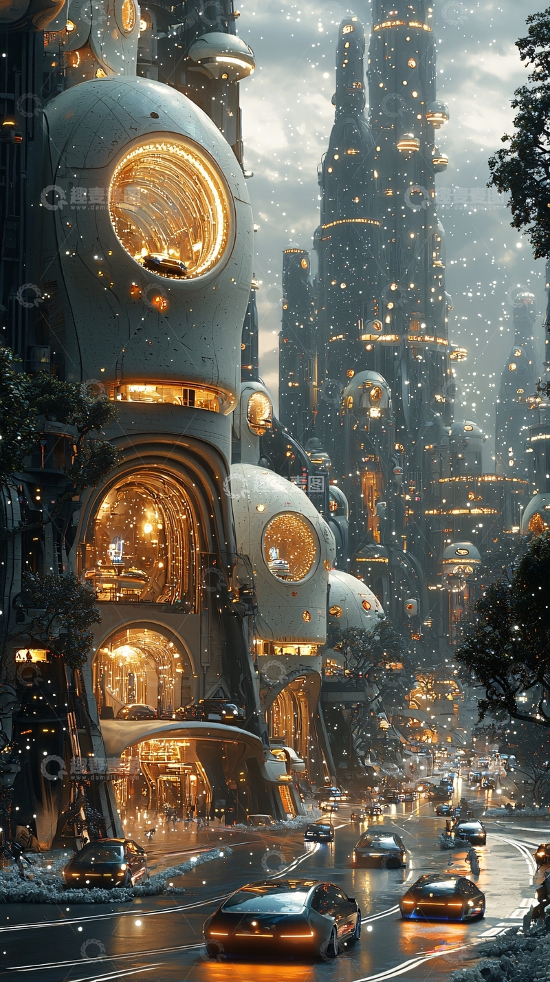 高清大图下载【趣麦麦图】未来都市雪景