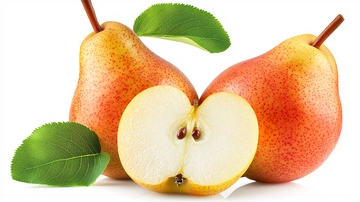 新鲜多汁的红梨与梨片