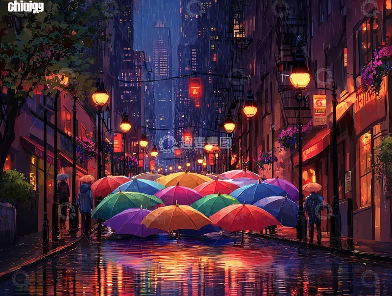 高清大图下载【趣麦麦图】雨夜城市街道