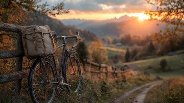 夕阳下乡村自行车