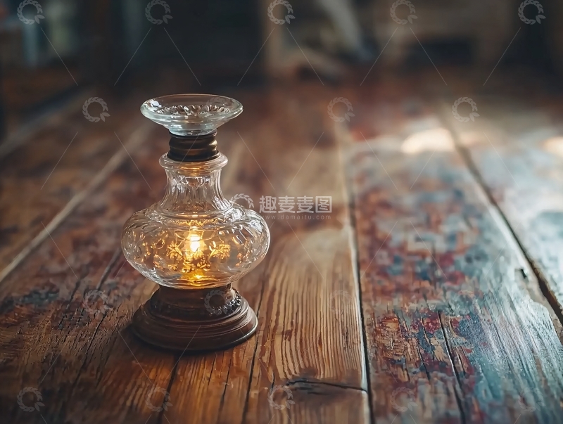高清大图下载【趣麦麦图】复古台灯在木桌上