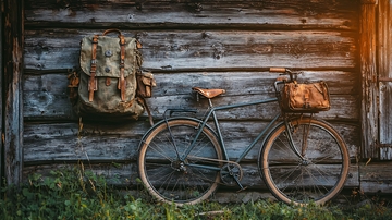 复古自行车和背包的静物