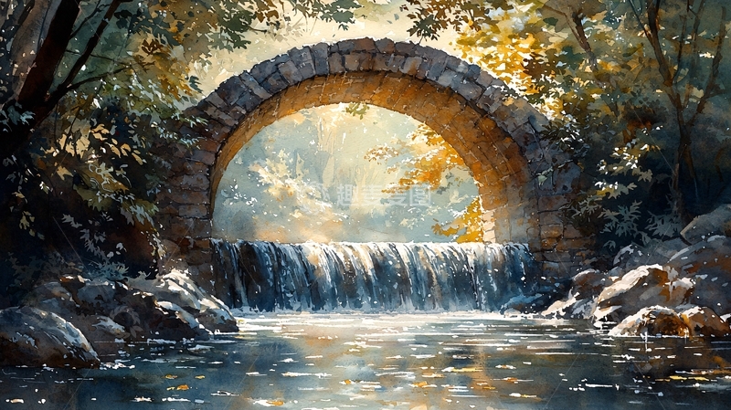 高清大图下载【趣麦麦图】石桥流水森林风景