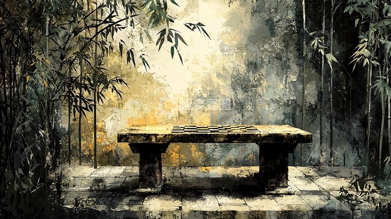 高清大图下载【趣麦麦图】竹林石凳